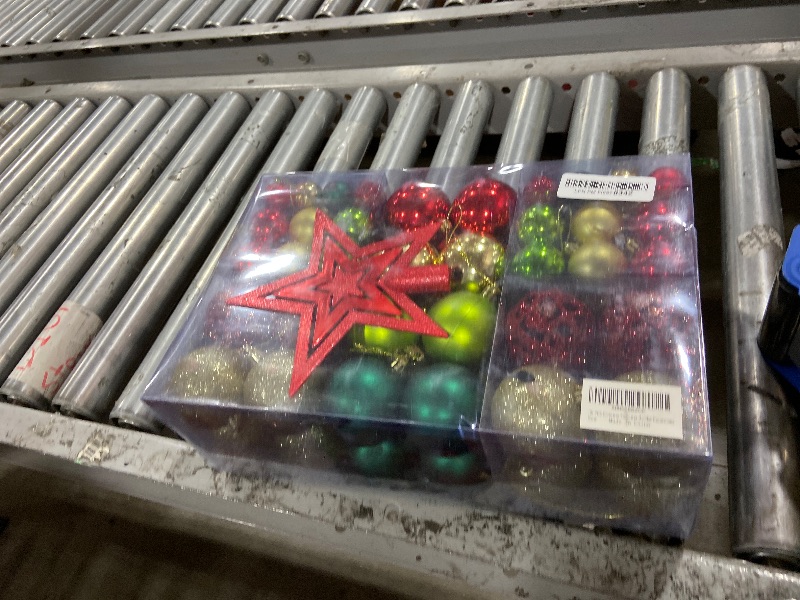 Photo 1 of 101 PCS Christmas Tree Ornaments Decoration Set, Red Golden Green Shatterproof Plastic Baubles Christmas Balls for Xmas Holiday Decorations