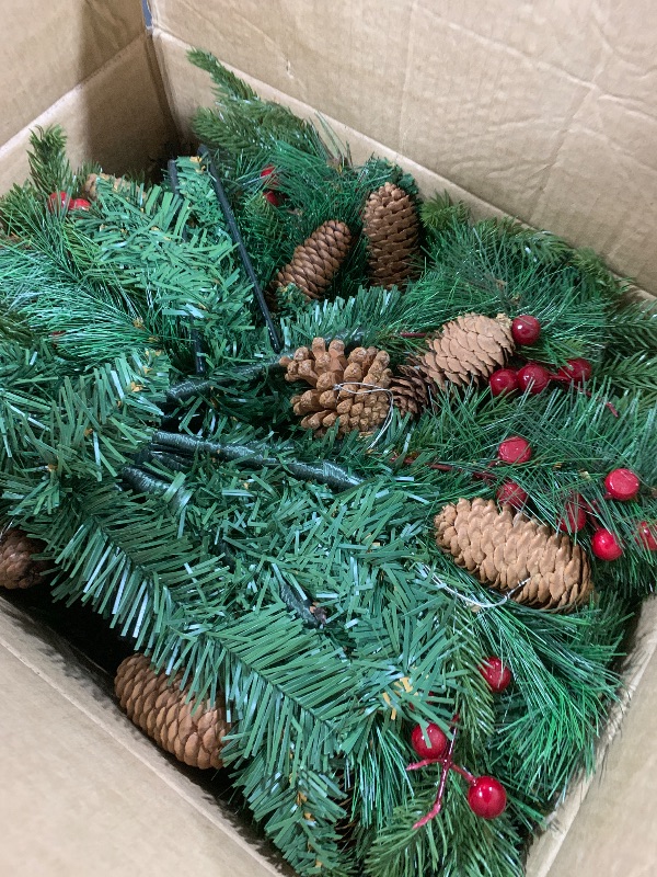 Photo 1 of 2 Pack 24" Lighted Outdoor Christmas Tree Urn Fillers with Timer 8 Mode Warm & Colorful Light Red Berries Pine Cones Battery Operated Tripod Stake Outdoor Light Up Planter Filler Porch Holiday Decor