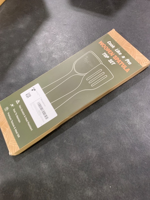 Photo 1 of *Mismatched** 2Pcs Wooden Spatula, Acacia Solid & Slotted Turner Spatula Set, Long Handle Flat Frying Spatulas, Ideal Kitchen Gift for Mother and Grandma, Kitchen Utensils Set for Cooking, Frying, Baking
