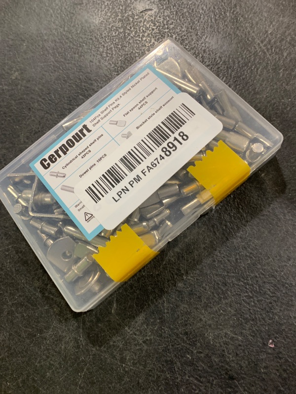 Photo 1 of 104Pcs Shelf Pins Kit,4 Styles Nickel Plated Shelf Support Pegs,Bookshelf Pegs for Shelves,Cabinet Shelf Bracket Pegs Shelf Pins Holders for Kitchen Furniture & Closet ( 5mm & 1/4inch )