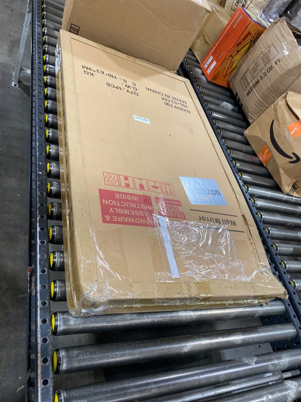 Photo 1 of KOHROS Bathroom Vanity Decorative Mirrors for Wall Decor 42" x 24" Venetian Wall Mirror with Floral Etched Design Crown Top Frameless Wall Mirror for Bedroom Bathroom Vanity