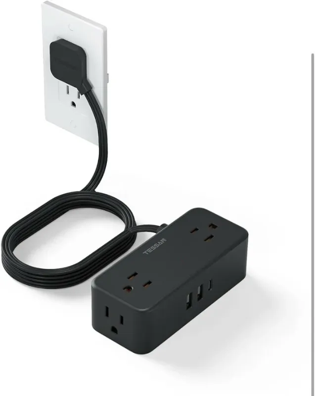 Photo 1 of TESSAN Flat Surge Protector Power Strip with 4 AC Outlets USB Ports