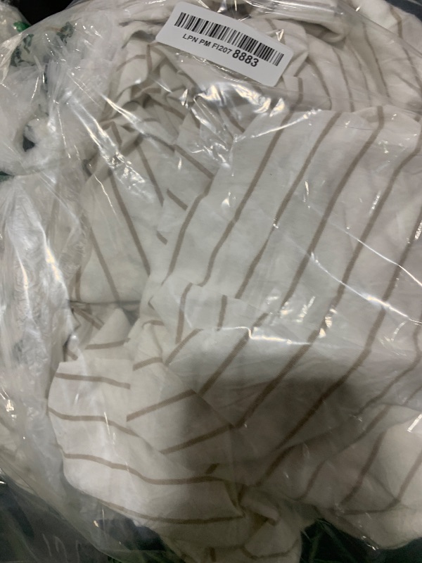 Photo 1 of MooMee Striped Duvet Cover Set 100% Washed Cotton Linen Like Textured Breathable Durable Soft Comfy (White Tannish Linen Grey Wide Stripes, Palatial King/Oversized King 120"x98")