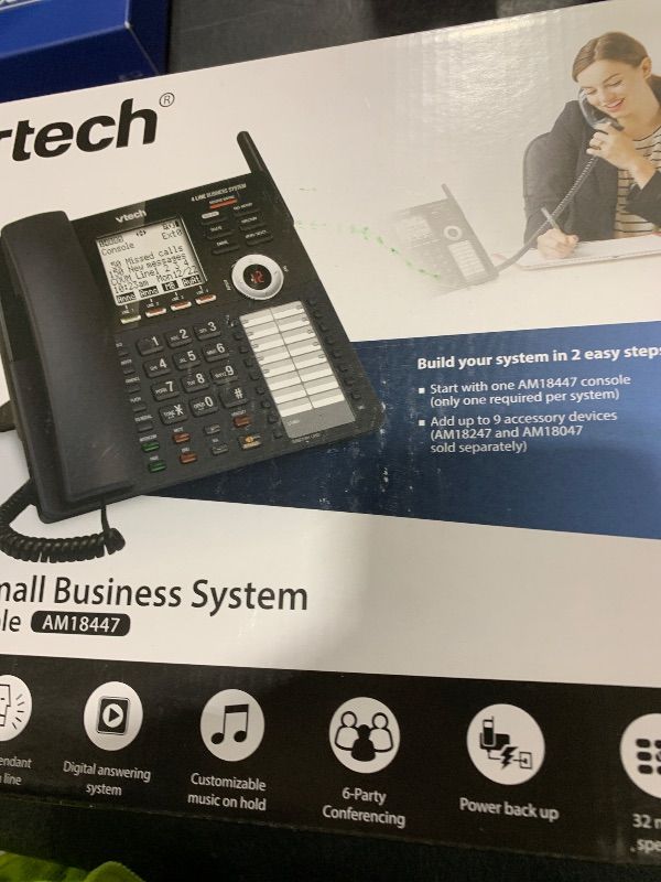 Photo 1 of VTech AM18447 Main Console 4-Line Small Business Phone System - Expandable to 10 Stations, Digital Answering Machine, Auto Attendant, Intercom & Custom Music on Hold, Black