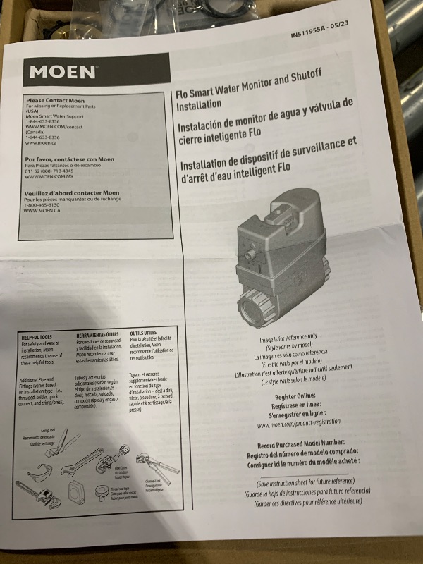 Photo 1 of Moen Flo Smart Water Monitor and Automatic Shutoff Sensor, Wi-Fi Connected Water Leak Detector for 1-Inch Diameter Pipe, 900-006