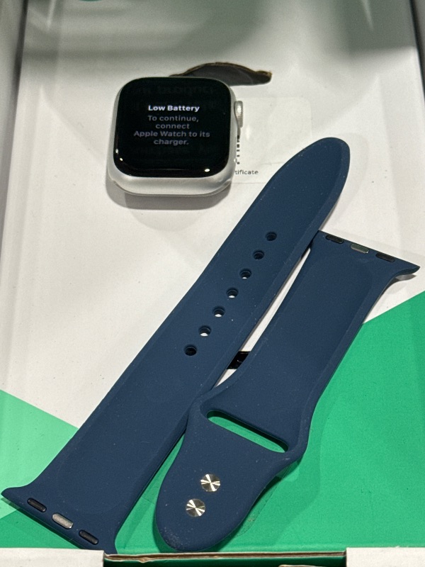 Photo 1 of Apple Watch Series 9 [GPS, 41mm] Silver Aluminum Case with Storm Blue Sport Band, M/L (Renewed Premium)