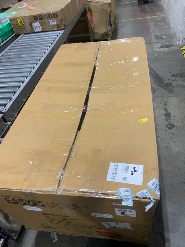 Photo 1 of 59'' Acrylic Freestanding Bathtub with Chrome Drain Kit, Contemporary Square Soaking Tub with Overflow and Flexible PVC Drain Pipe, Double-Walled Insulation, cUPC Certified, Glossy White Finish