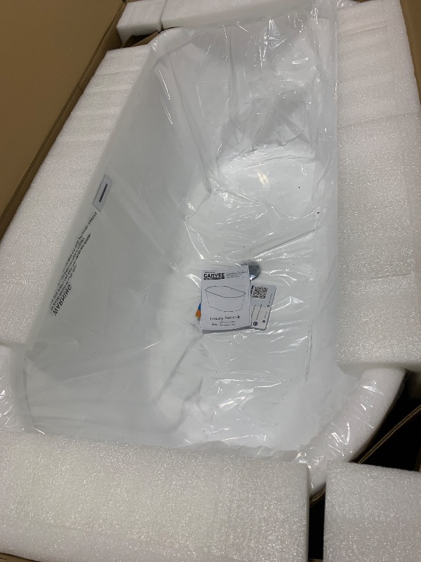 Photo 1 of 59'' Acrylic Freestanding Bathtub with Chrome Drain Kit, Contemporary Square Soaking Tub with Overflow and Flexible PVC Drain Pipe, Double-Walled Insulation, cUPC Certified, Glossy White Finish