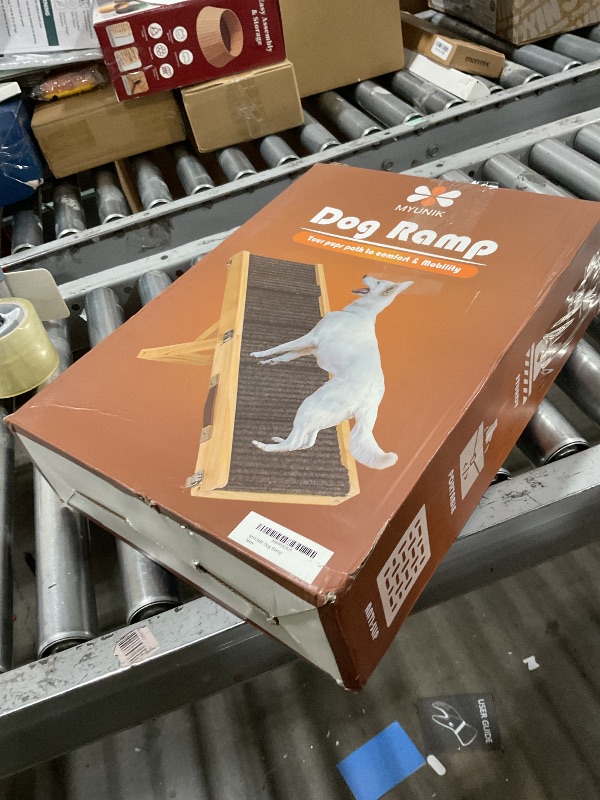 Photo 1 of Upgraded 2025 MYUNIK Adjustable Small Dog Ramp 34.65" Foldable Solid Wood Pet Small Ramp with 5 Heights 10–19.5", Non-Slip Carpet Handle Ramp for Bed Couch Sofa & Car