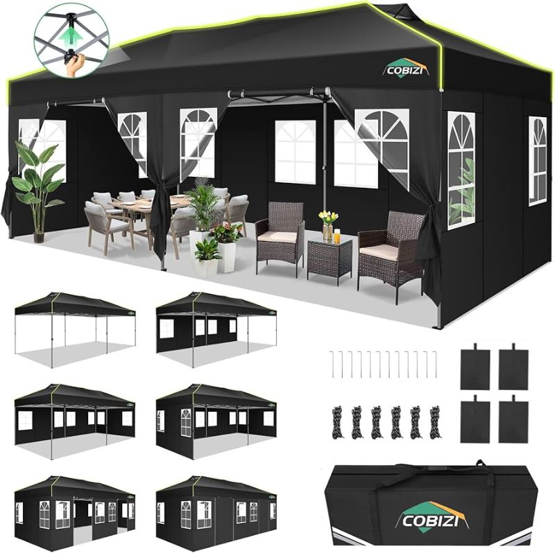 Photo 1 of COBIZI 10x20 Pop Up Canopy Tent with 6 Removable Sidewalls, One Push Party Tent Outdoor Waterproof Event Canopy