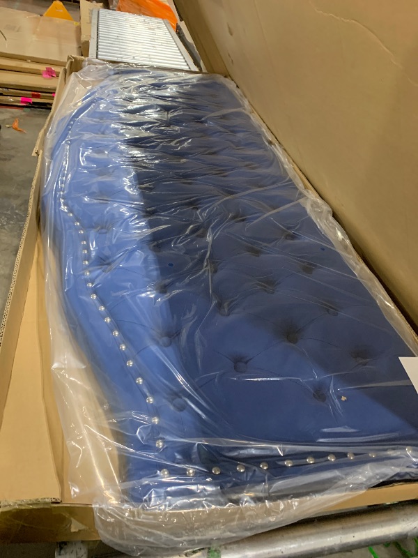 Photo 1 of 24KF Upholstered Button Tufted King Headboard with Nailhead Trim, Soft Velvet Fabric Headboard King/CA King - Navy (HEADBOARD ONLY)