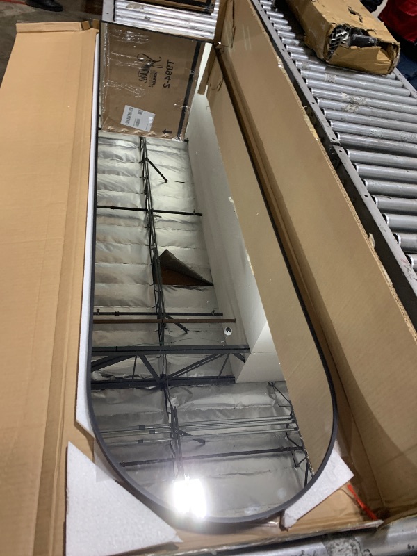 Photo 1 of OLIXIS Arched Full Length Mirror 59"x16" for Bedroom, Full Body Mirror with Stand, Hanging or Leaning for Wall, Aluminum Alloy Thin Frame Floor Standing for Living Room, Tall, Black