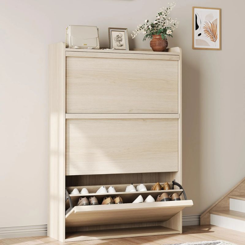 Photo 1 of Garvee Shoe Cabinet with 3 Flip Drawers, Modern Shoe Storage for Entryway, Wooden Shoe Organizer Cabinet