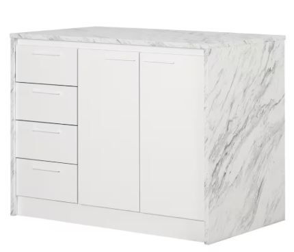 View 1 of (INCOMPLETE SET) Myro Faux White Marble and White Kitchen Island