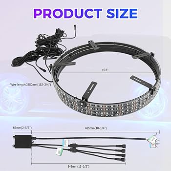 Photo 1 of DREAMOTOR 4PCS 15.5" RGB LED Wheel Ring Lighting Kit with Turn Signal and Braking Function, Car Wheel Lights with APP & Remote Control, Car Rim Lights Compatible with Jeep Trucks SUV Car