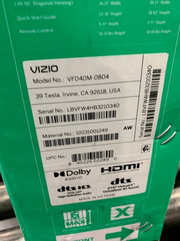 Photo 1 of VIZIO 40-inch Full HD 1080p Smart TV with DTS Virtual: X, Alexa Compatibility, Google Cast Built-in, Bluetooth Headphone Capable, (VFD40M-08 New)