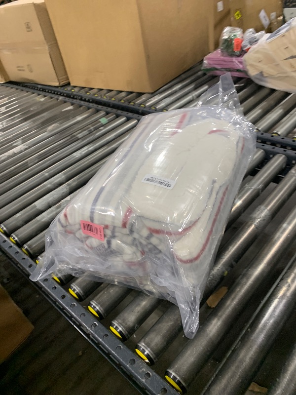 Photo 1 of Cyusri Striped Sherpa Comforter Set 3Pcs Fluffy Warm Fleece Down Alternative, Grey Red Bedding Set with 2 Pillowcases, Queen Size 90"x90"