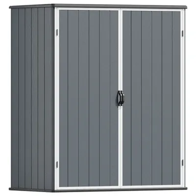 Photo 1 of Patiowell 5x3 Plastic Outdoor Storage Shed with Lockable Door, Dark Gray