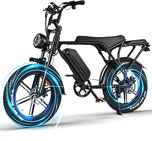 Photo 1 of Hipatoo V8/V8 MAX Electric Bike for Adults, Long Seat Dirt Bike with 20" Fat Tire, E-Bike 2 Seater Max 31MPH, 15/30AH Battery, Moped Style Ebike for Snow, Mountains, Road, Dual Disc/Hydraulic Brakes