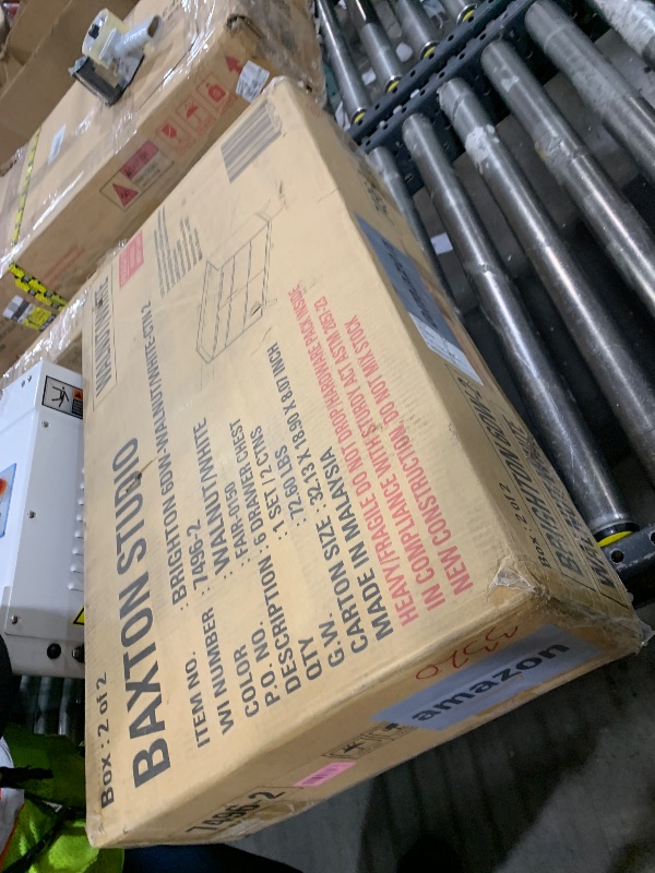 Photo 1 of Baxton Studio Brighton Mid-Century Modern White and Walnut Wood 6-Drawer Storage Dresser