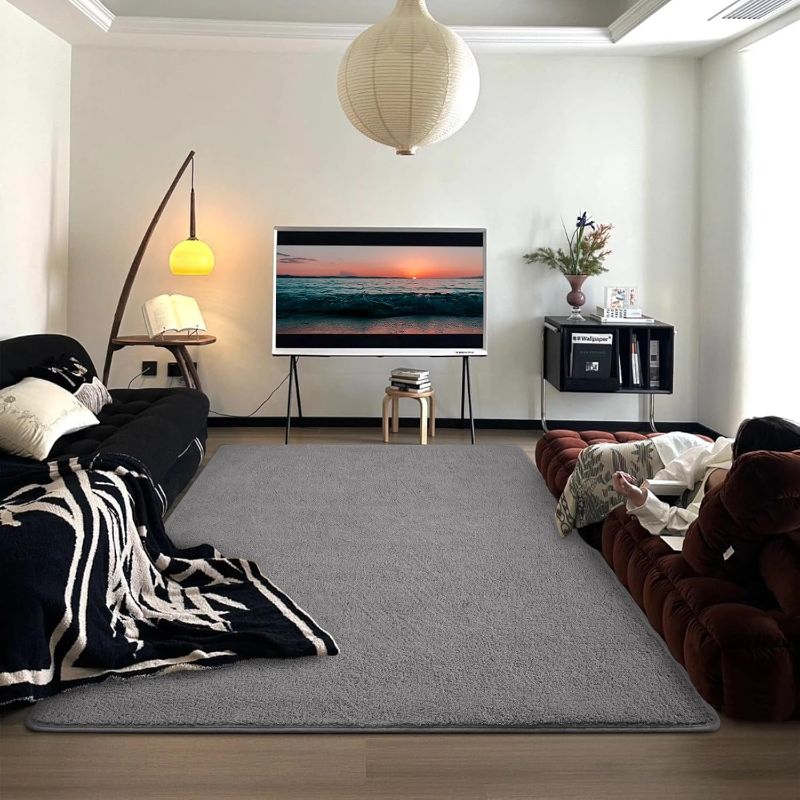 Photo 1 of Airsell Area Rugs, Low-Profile Non-Slip Modern Carpet for Living Room and Bedroom, Lightweight Easy Clean Rug for Dining Room, Hallway,Pet Room (8x10 Ft Grey Modern A-07 Area Rug)