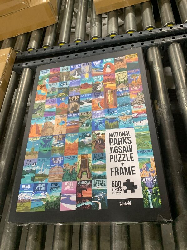 Photo 1 of National Parks Puzzle for Adults with Frame 500 Pieces, Hand-Drawn Illustrations of National Parks, Zion, Yellowstone, Yosemite, Beautiful Nature Landscape Puzzle (Frame, 36x50cm)
