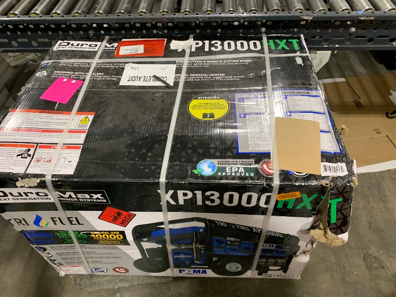 Photo 1 of DuroMax XP13000HXT 13,000-Watt 500cc Tri Fuel Gas Propane Natural Gas Portable Generator with CO Alert, Black/Blue