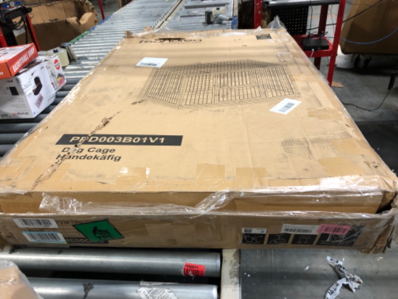 Photo 1 of **MISSING HARDWARE** Feandrea 48 Inch Heavy Duty Dog Crate, Metal Escape Proof Dog Kennel with Double Doors and Convenient Feeding Door, Removable Tray, Easy to Clean, XXL Dog Crate for Large and Medium Dogs, Black