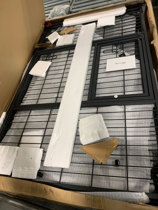 Photo 1 of **MISSING HARDWARE** Feandrea 48 Inch Heavy Duty Dog Crate, Metal Escape Proof Dog Kennel with Double Doors and Convenient Feeding Door, Removable Tray, Easy to Clean, XXL Dog Crate for Large and Medium Dogs, Black