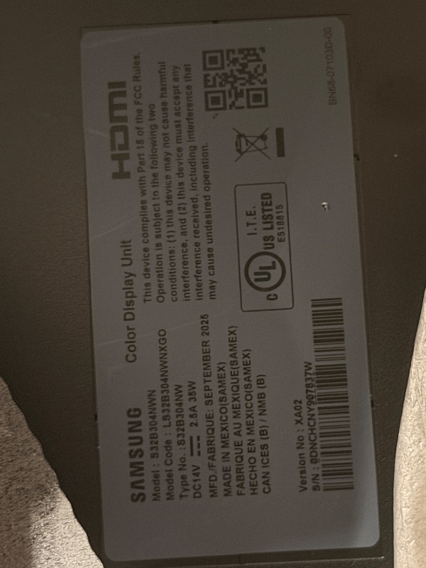 Photo 1 of ***MISSING POWER CORD*** Samsung 32-Inch Flat Computer Monitor, 75Hz, Borderless Display, AMD FreeSync, Game Mode, Advanced Eye Care, HDMI and DisplayPort, LS32B304NWNXGO, 2024