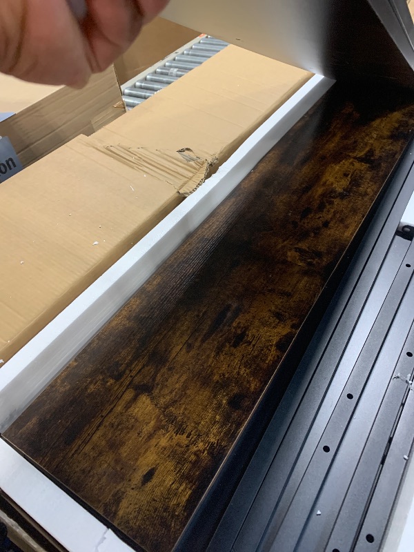 Photo 1 of **SIMILAR**
**MISSING screws** Tribesigns 71 inch Executive Desk, L Shaped Desk with Cabinet Storage, Executive Office Desk with Shelves, Business Furniture Workstation for Home Office, Brown and Black