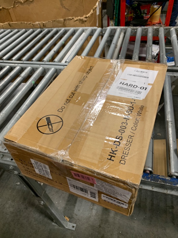 Photo 1 of ***Missing Hardware***Furnulem White Dresser with 5 Drawers, Vertical Storage Tower Fabric Dresser for Bedroom, Hallway, Entryway, Nursery, Closet Organizer, Nightstand Bedside Table Furniture, Sturdy Steel Frame, Wood Top