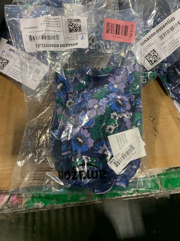 Photo 1 of Amazon Essentials Women's Bandeau Swim Top, Deep Blue Paisley, Medium