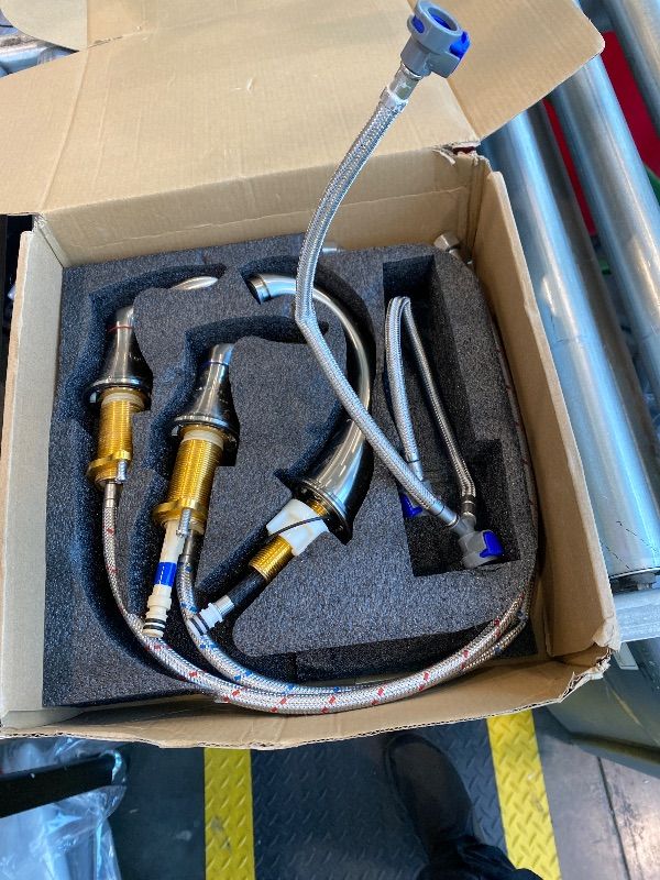 Photo 1 of *MINOR DAMAGE - USED*
Bathroom Sink Faucet, Faucet for Bathroom Sink, Widespread Brushed Nickel Bathroom Faucet 3 Hole with Stainless Steel Pop Up Drain and cUPC Lead-Free Hose - (Brushed Nickel)