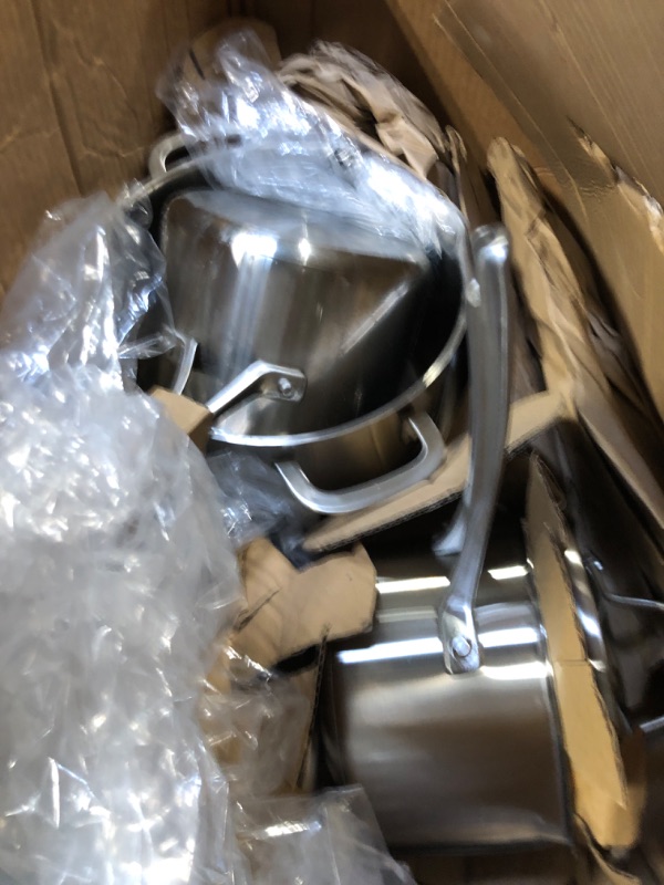 Photo 1 of **RECOMMEND A QUICK WASH**Calphalon Classic Stainless Steel Cookware Set, 10-Piece, Impact-Bonded Aluminum Base, Stay-Cool Handles, Oven Safe 450F, Silver