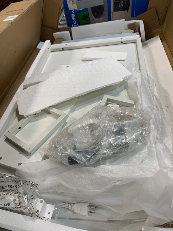 Photo 1 of ** MISSING PARTS**Furologee 66” L Shaped Desk with Power Outlet, Reversible Computer Gaming Desk with File Drawer & 2 Monitor Stands for Home Office with Storage Shelves, White