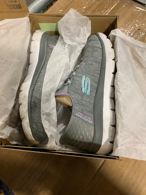 Photo 1 of ***Skechers Women's Summits Hands-Free Slip-Ins – Memory Foam Insole, Heel Pillow, Vegan Materials Sneaker, Grey Mint, 6.5 Wide
