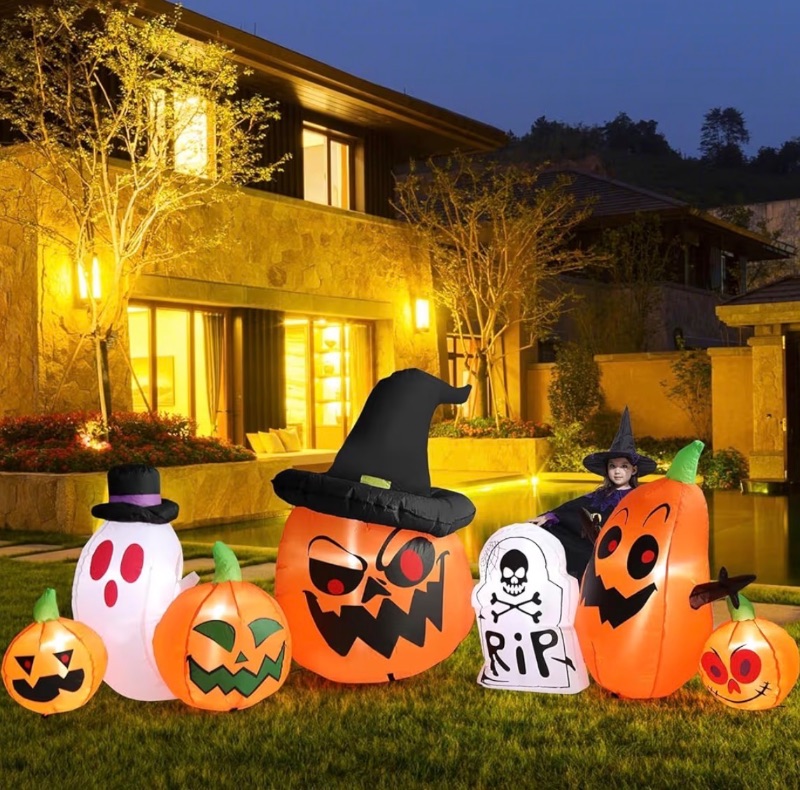 Photo 1 of ** SIMILAR IMAGE UNKNOWN MEASUREMENTS OR MODEL**8FT Halloween Inflatable Decorations, Giant Pumpkin Ghost Tombstone Witch Inflatable with LED Lights, Outdoor Indoor Yard Lawn Garden Party Halloween Blow Up Decor