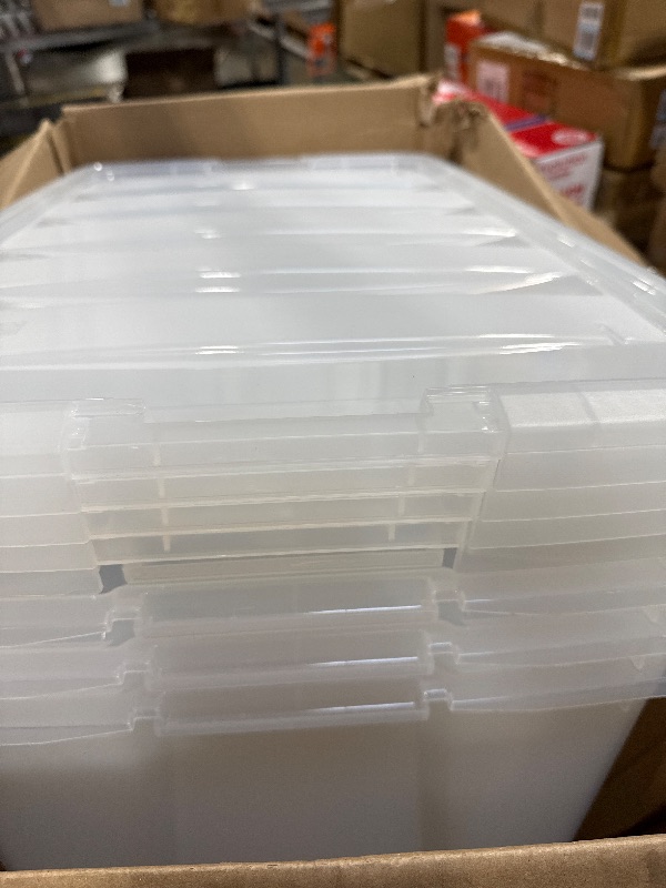 Photo 1 of **SIMILAR IMAGE UNKNOWN MEASUREMENTS OR MODEL 4 packs**IRIS USA 68 Qt Stackable Plastic Storage Bins with Lids, 1 Pack - BPA-Free, See-Through Organizing Solution, Latches, Durable Nestable Containers, Secure Pull Handle, Made in USA - Clear