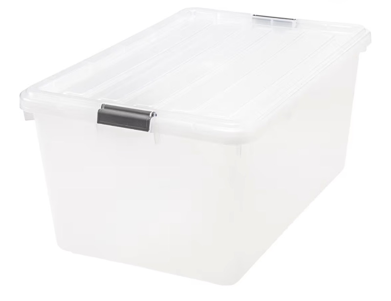 Photo 1 of **SIMILAR IMAGE UNKNOWN MEASUREMENTS OR MODEL 4 packs**IRIS USA 68 Qt Stackable Plastic Storage Bins with Lids, 1 Pack - BPA-Free, See-Through Organizing Solution, Latches, Durable Nestable Containers, Secure Pull Handle, Made in USA - Clear