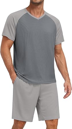 Photo 1 of ** SIMILAR IMAGE UNKNOWN MODEL**Feiersi Mens Pajama Set Summer Soft Short Sleeve Pjs Sets Lightweight Quick Dry Comfy Loungewear Sets With Pockets L