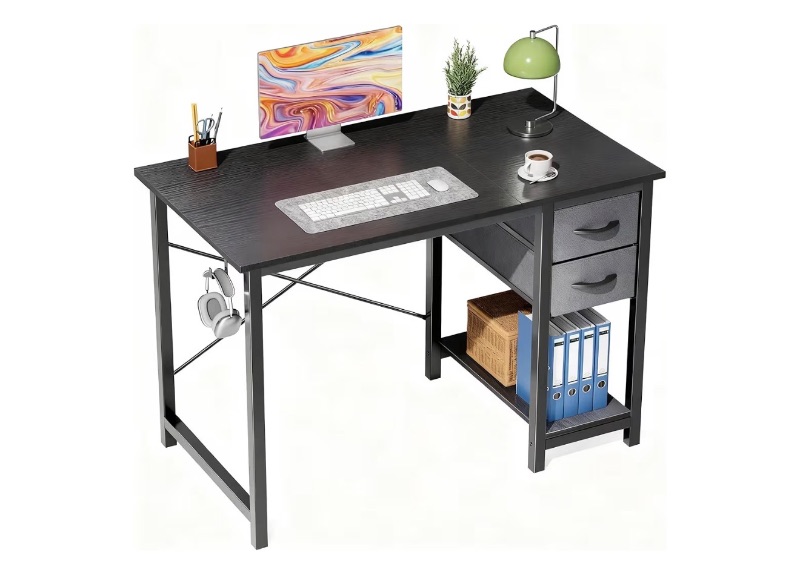 Photo 1 of ** SIMILAR IMAGE**Home Office Desk with 2 Drawers 40 Inch Home Office Desk Modern Simple Study Writing Table with Storage Shelf for Bedroom, Black