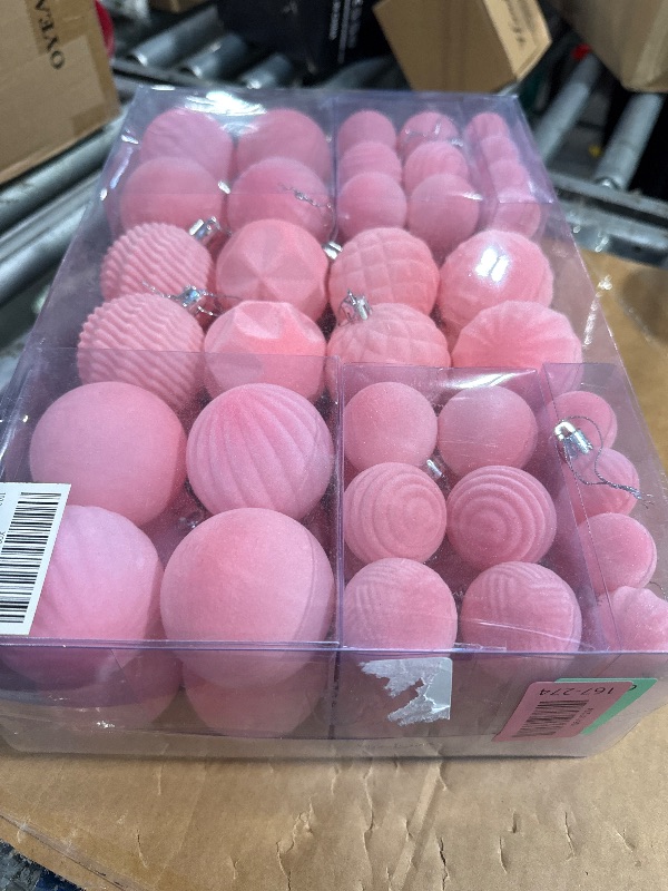 Photo 1 of 100 Pcs Christmas Velvet Balls Set, Christmas Balls Decorations, Flocked Hanging Ornaments for Xmas Tree Wedding Anniversary Party (Pink)