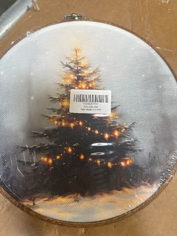 Photo 1 of ** FACTORY SEALED**TLESKE Vintage Christmas Tree Round Wall Art Decor 10x10, Winter Pine Tree Forest Framed Canvas Wall Art Prints Artwork, Rustic Farmhouse Wall Hanging Room Door Decor for Bedroom Living Room
