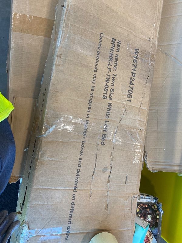 Photo 1 of *PARTIAL SET - Missing 1 box*
KEIKI Twin Sized Loft Metal Bed with Desk and Stairs, Metal Loft Bed Frame, Heavy-Duty High Loft Beds with Built-in Charging Station and Lighting for Bedroom, Dormitory