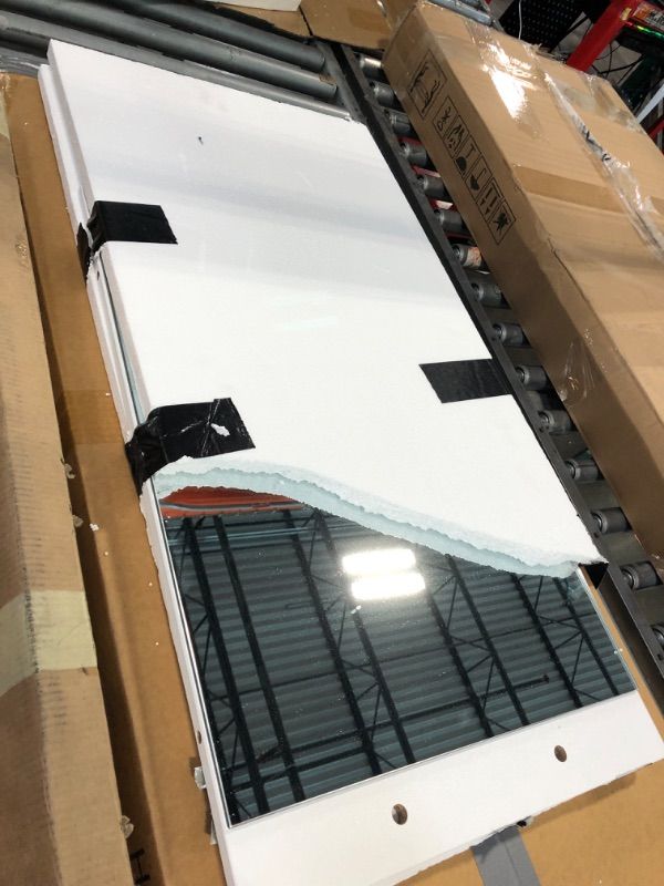 Photo 1 of ***Missing Hardware***Furmax Make up Vanity Desk with Mirror and Power Outlet, Vanity with 3 Color Light Options Adjustable Brightness,Vanity Desk with 2 Drawers, 6 Storage Shelves (White, No Bench)