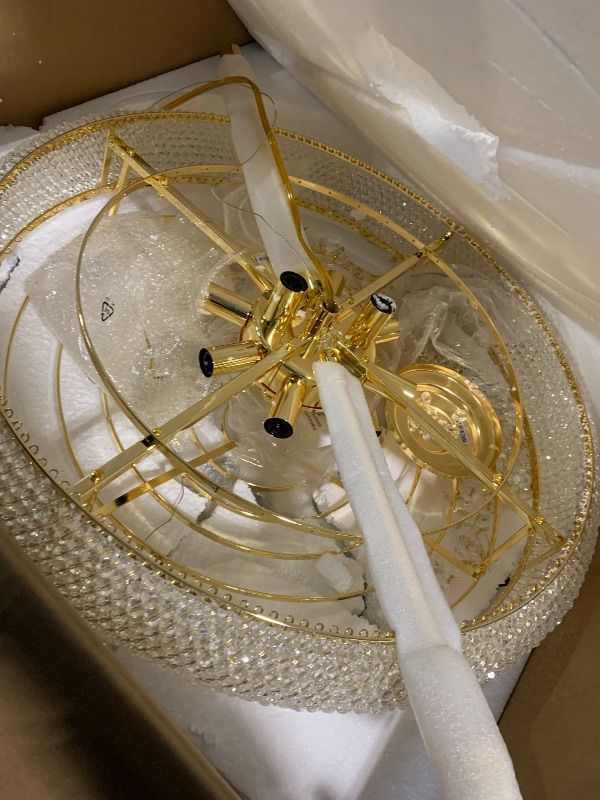 Photo 1 of ***Missing Hardware - Parts only***Homeooze 14 - Light Unique Empire Crystal Chandelier with Adjustable Chain for High Ceiling Foyer Entryway Living Room Dining Room Bedroom Gold Finish