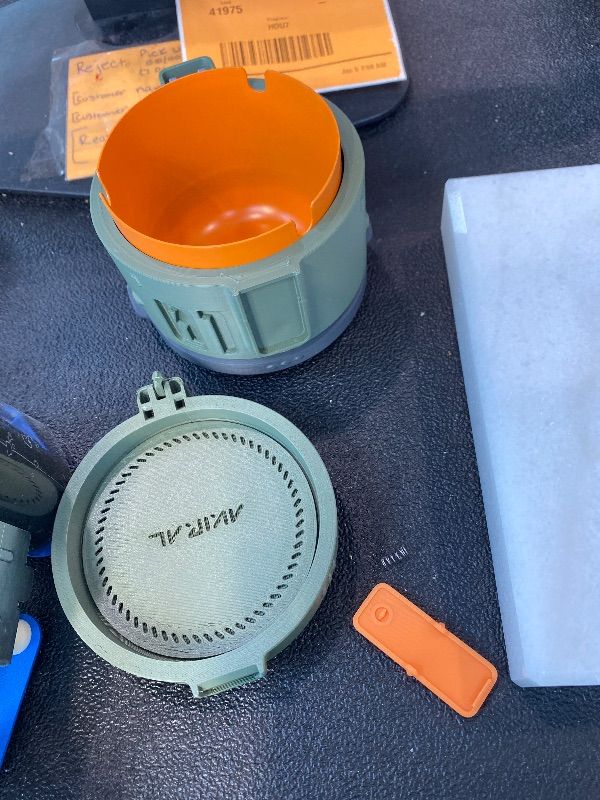 Photo 1 of ***LID & LATCH BROKEN*** Decorative Storage Box with Lid & Metal Liner, Multifunctional Desk Organizer for Home or Office, 3D Printed Modern Container | Green/Orange, 4"x4"x3.5