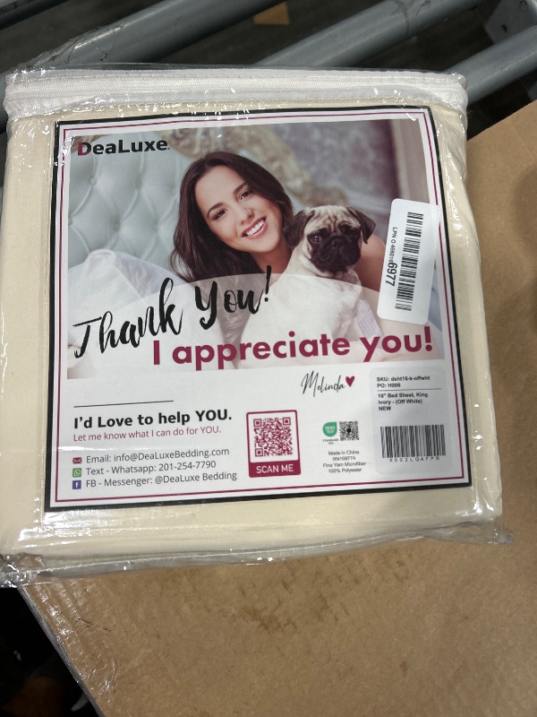 Photo 1 of Deep Pocket King Bed Sheets – 4-Piece Includes: Real 16” Inch Extra Deep Pocket Fitted Sheet [Best-Fit for 14”-18 Mattress] – Oversize Flat Sheet – 1 Zipper Closure Pillowcase – Ivory (Off White)