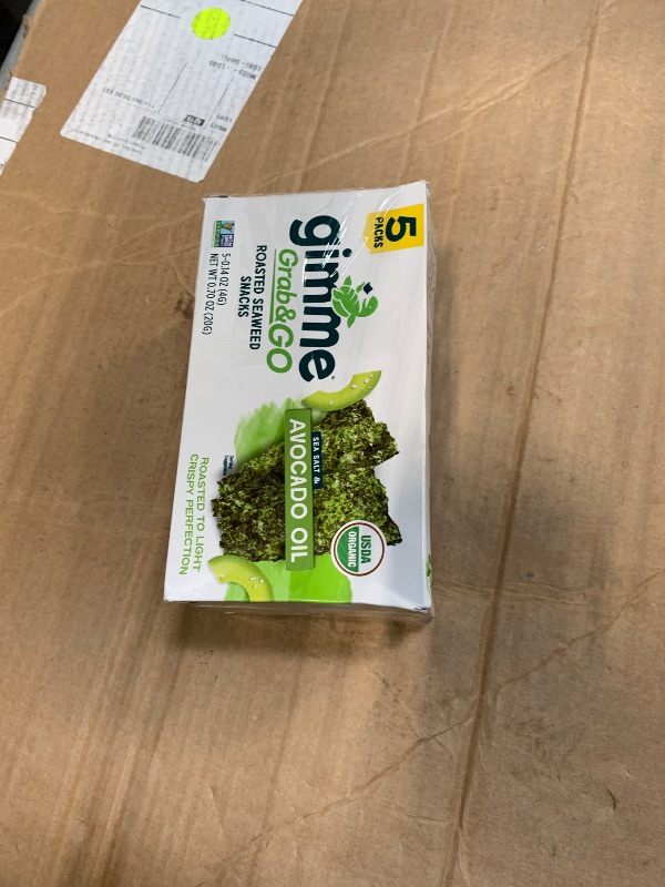 Photo 1 of **** EXP 2/10/2026 ***** Gimme Seaweed Grab & Go Organic Premium Roasted Seaweed Snacks, Sea Salt & Avocado Oil, 5 Count Trayless, Keto, Vegan, Gluten-Free, Source of Omega3s, Healthy On-The-Go Snack for Kids & Adults